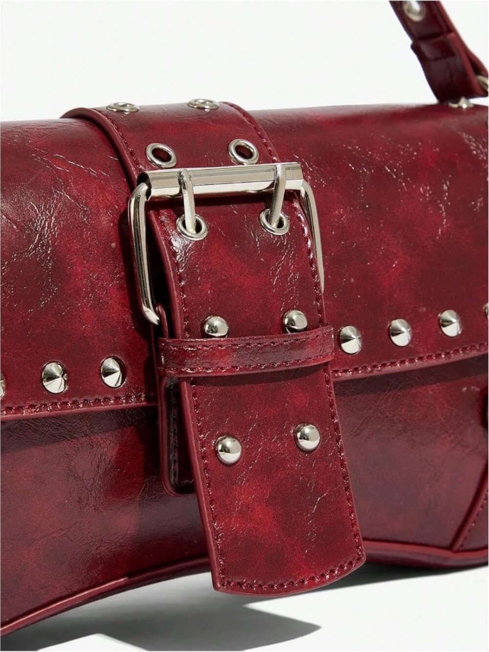Mini Goth Punk Shoulder Bag - Y2K Leather Purse with Studded Detail, Stylish - Picture 6 of 7